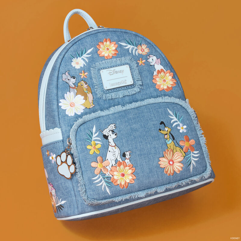 Disney Dogs & Cats Floral Faux Denim Fringe Mini Backpack LFlifestyle2 view 3